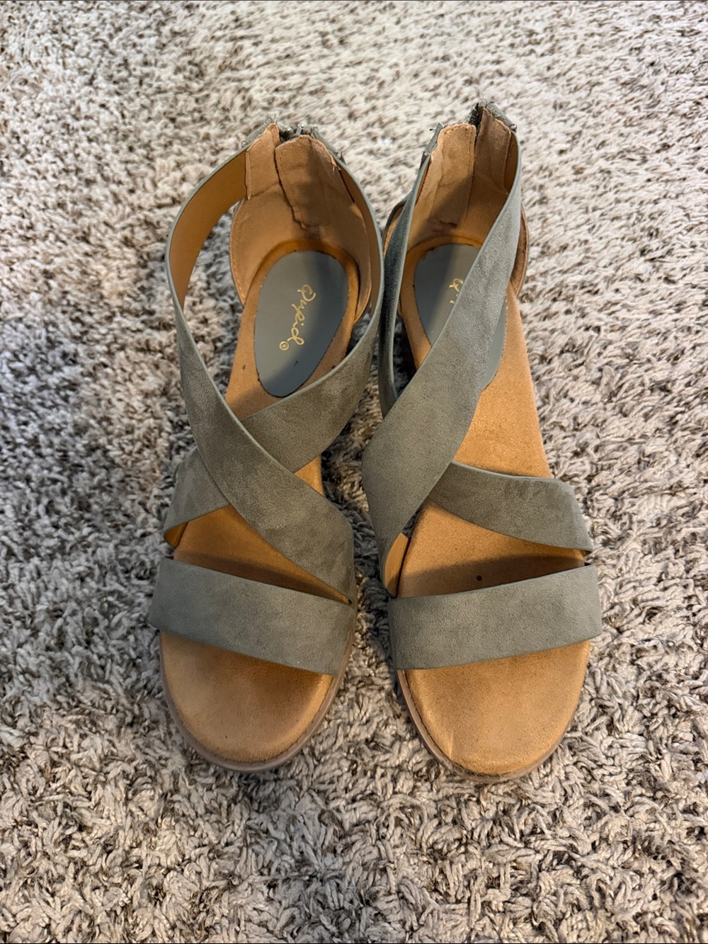 Gray Crisscross Wedge Sandals - Women